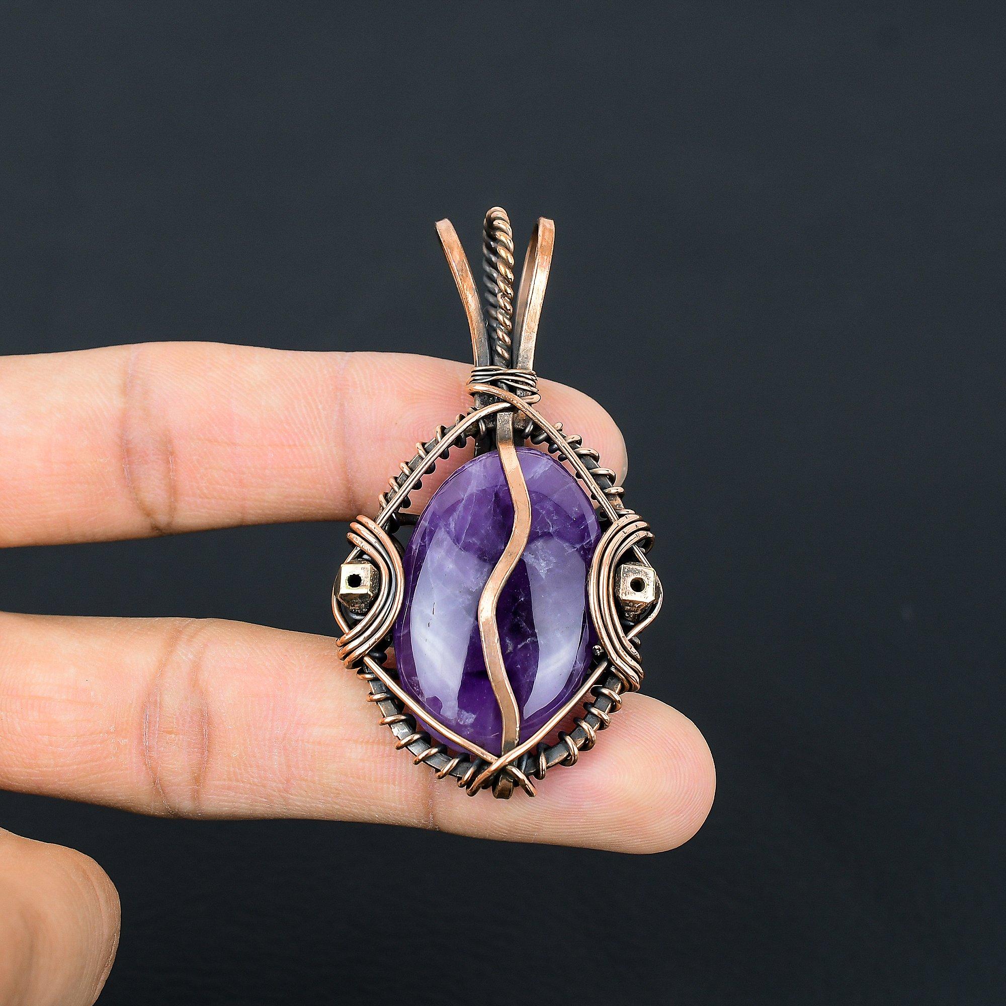 

Аметистовый кулон, ювелирное изделие из драгоценного камня, кулон, обернутый медной проволокой 999 пробы, подарок для женщин, кулон ручной работы 2.55 Inches