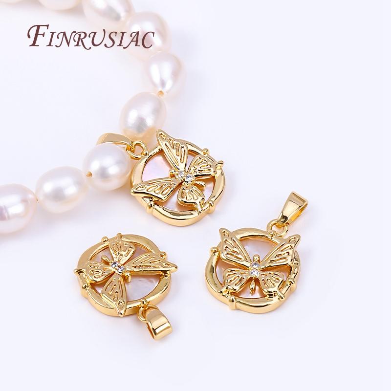 18K Real Gold Plated Butterfly Pendant DIY Necklace Making Accessories,Natural Shell Square Charms Accessory DIY Jewelry Crafts