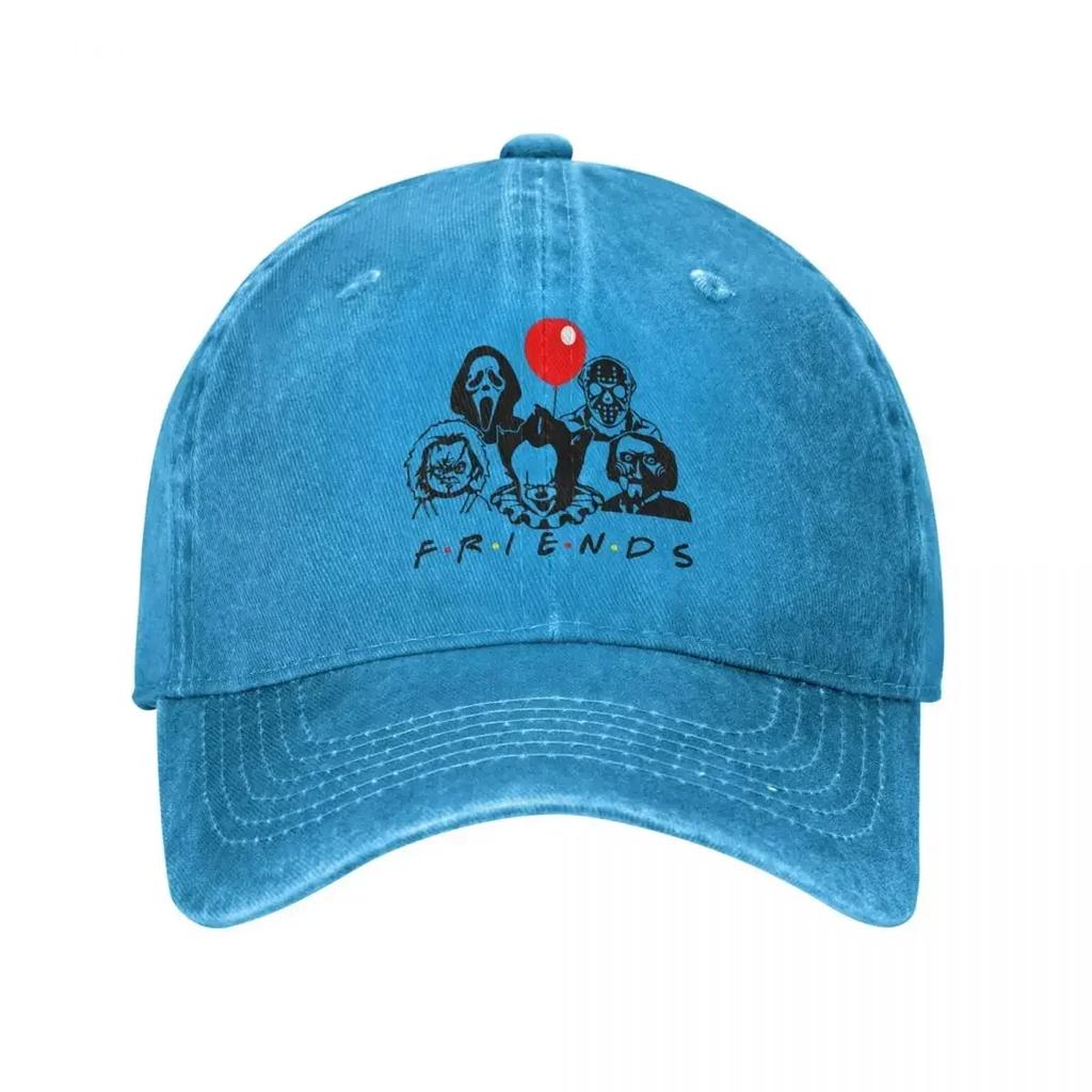 Vintage Horror Freunde Baseballkappe Unisex Stil Used Denim Kopfbedeckung Horror Charaktere Outdoor Laufen Golf Hüte Kappe