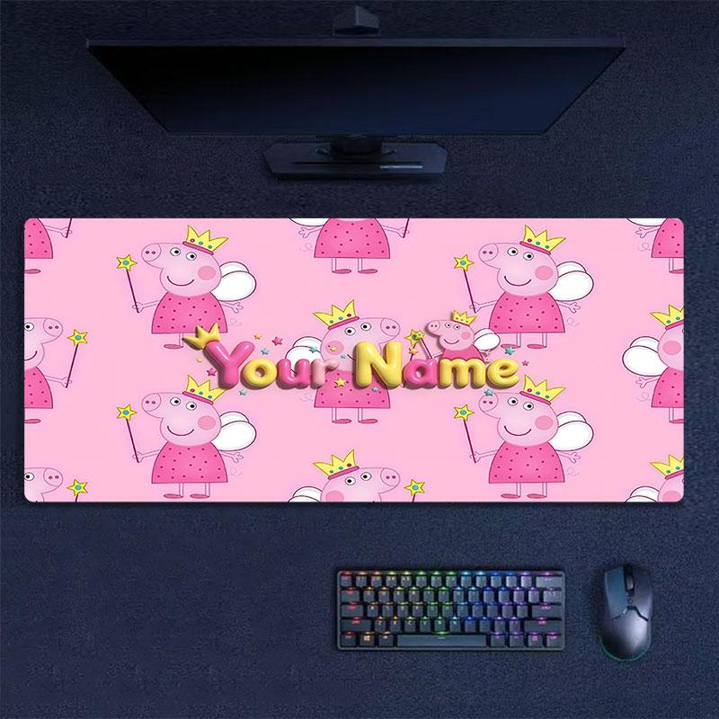 Custom Name,Peppa Pig Mouse Pad, Large Gaming Desk Mat, Non-slip XXL Mousepad for Laptop & Tablet, Mini PC Playmat with Stitched Edges