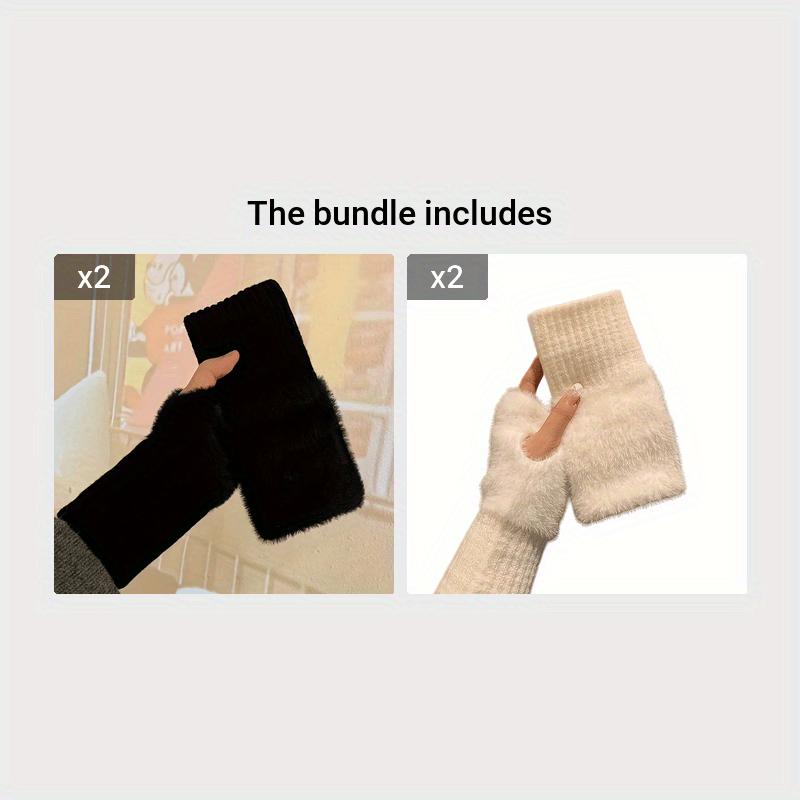 Soft & Warm Fingerless Gloves - Stylish Elegant Plush Splicing Knit Gloves for Autumn Winter with Coldproof Elastic Wrist Cover