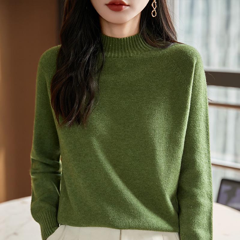 Women's Soft Thickened Knit Base Layer Half-High Neck Sweater - Long Sleeve, Loose Fit for Autumn/Winter
