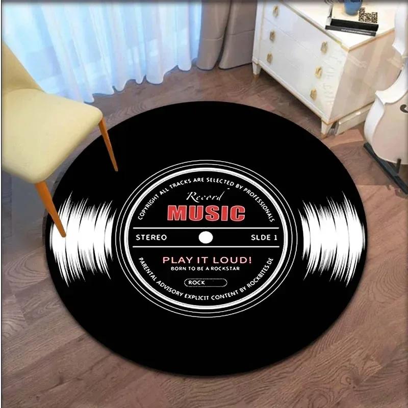 Schallplatten Musik-CD Muster Runder Teppich Retro Fußmatte Wohnzimmer Schlafzimmer Dekorative Anti-Rutsch Freizeit Bodenmatte Mode Bereichsteppich