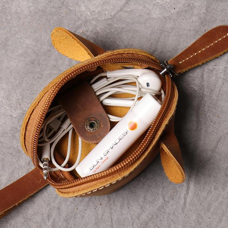 Genuine Leather Small Coin Purse Creative Lovely Rat Zipper Key Case Men Women Portable Key Wallets  Children's Key Bags