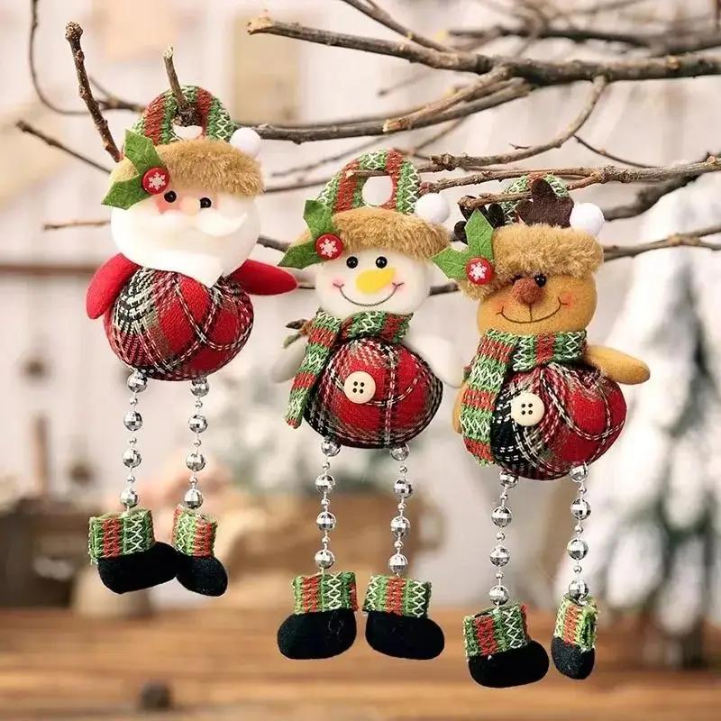 1 Pcs Holiday Pendants Gifts Christmas Decorations Window Decorations Room Decorations Small Figurines Plaid Cloth Beads Legs