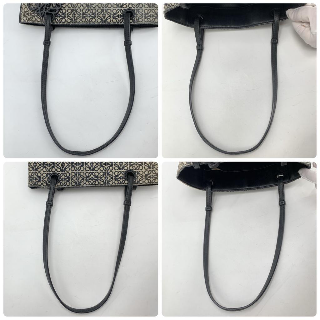 LOEWE Repeat Anagram Jacquard Square Tote Shoulder Bag Canvas Calf Leather Navy Blue Black