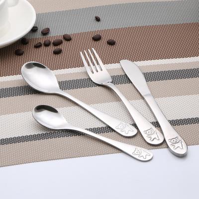 (4pcs) Children Cutlery Set Stainless Steel Kids Knife Fork Food Tableware Cartoon Bear Dinnerware Set