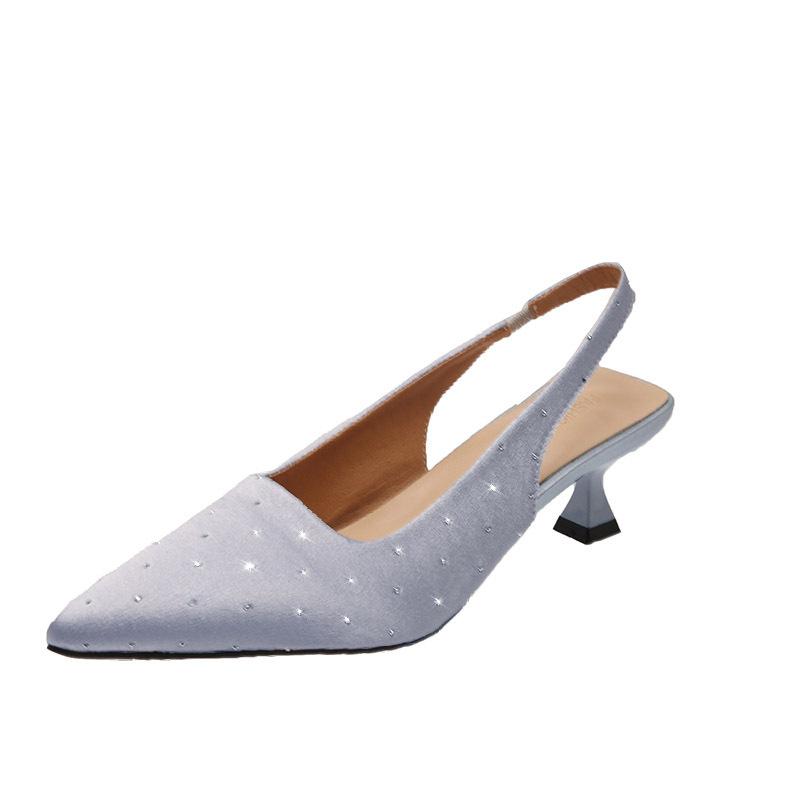 

Foreign trade large size high heels pointed head shallow mouth rhinestone half bag head sandals thin heel back strap French wine glass and women s sh 43 синій