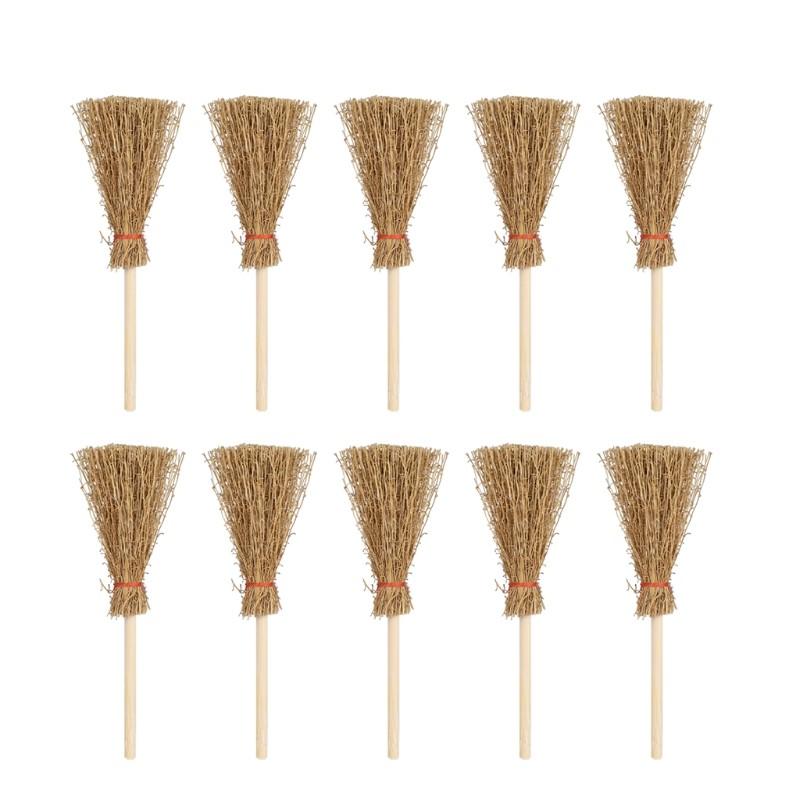 10Pcs Mini Broom Rope Straw Brooms Halloween Party Costume Witch Broom Dollhouse