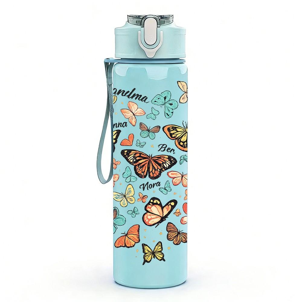 1PC Heart Shaped Mixed Butterfly Print 750ml Color Plastic Sports Water Bottle Leakproof Flip Straw Lid Suitable for Sports Office Home Use