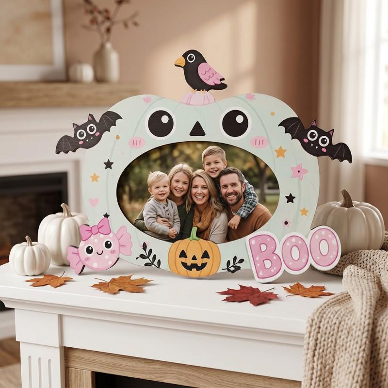 Halloween Pumpkin Wooden Photo Frame Multi Color Options Desktop Display Family Holiday Memories