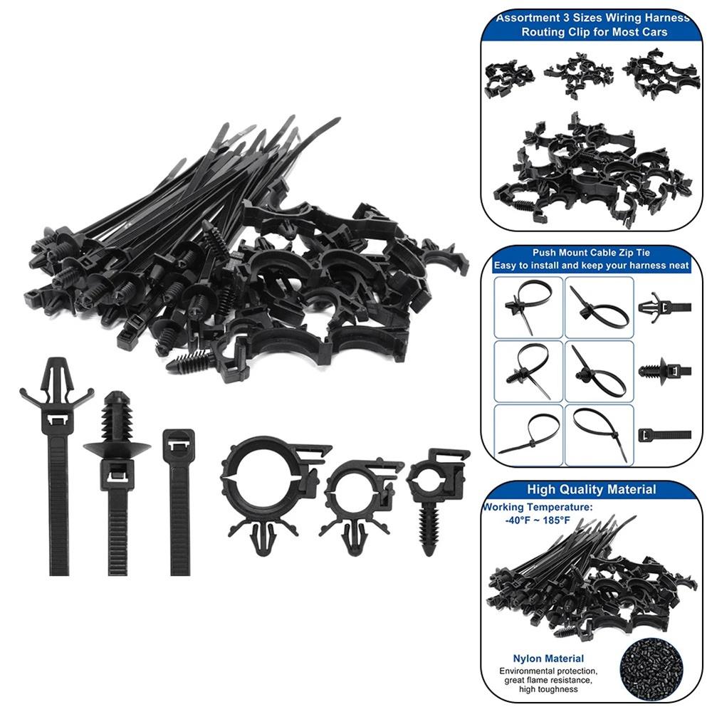 45Pcs Cable Tie Wrap Fixed Fastener Clips Car Wire Hose Fastening Zip Strap Kit