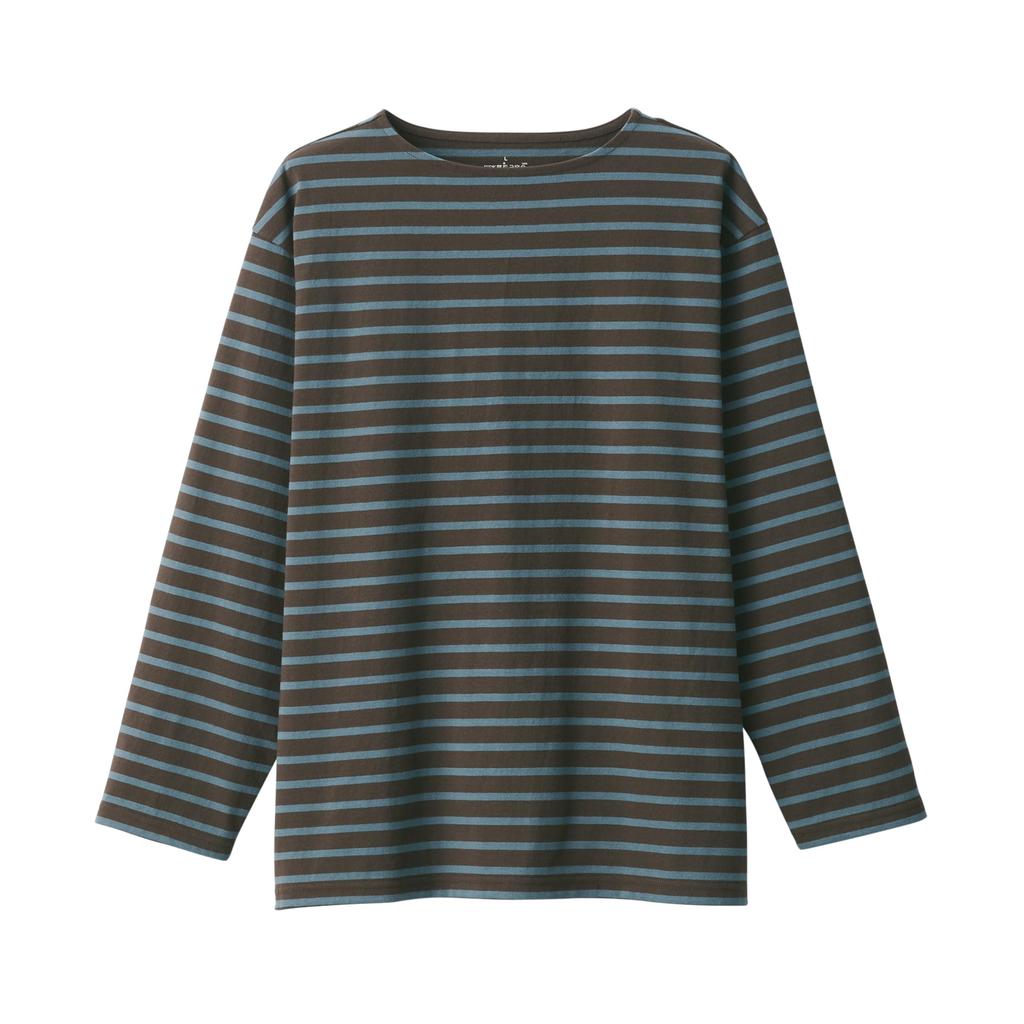 MUJI vasket tykk båthals kvart erme AB1L6A4A Mørkebrun kant XL herre t-skjorte herre herre