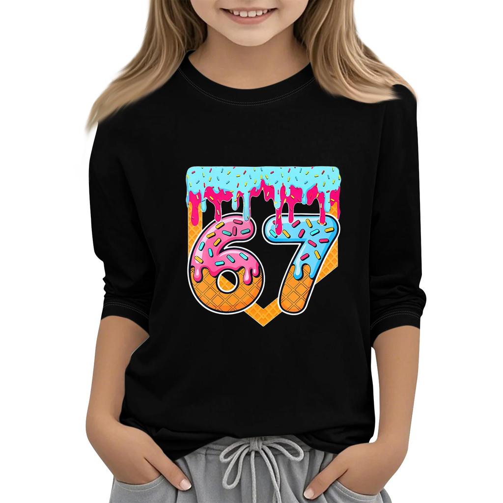 Moda dziecięca Koszulka z rękawem trzy czwarte z okrągłym dekoltem z nadrukiem Casualowa