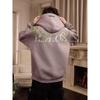 HACR Women Harshandcruel New Chinese Style Florals Garland Embroider Text Profile Hooded Sweatshirt Men and Women