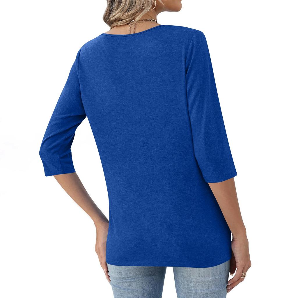 Women's Fashionable Casual Button-down Collar Three-quarter Sleeve T-shirt Top