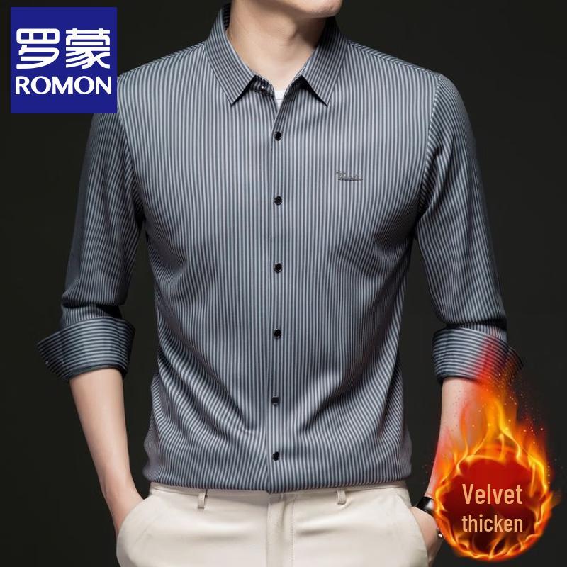 Romansi Men s Plush Striped Casual Business Shirt 54