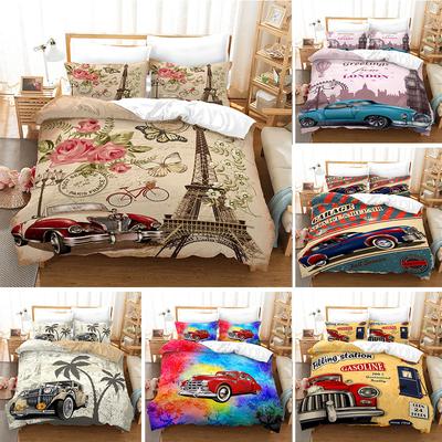 3D Digital Printing Quilt Set Three-Piece Cartoon Retro Car
