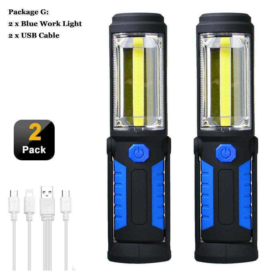 USB Rechargeable COB LED Flashlight Portable Work Light Magnetic Hook Torch Camping Lamp with Built-in Battery Car Repair Lamp