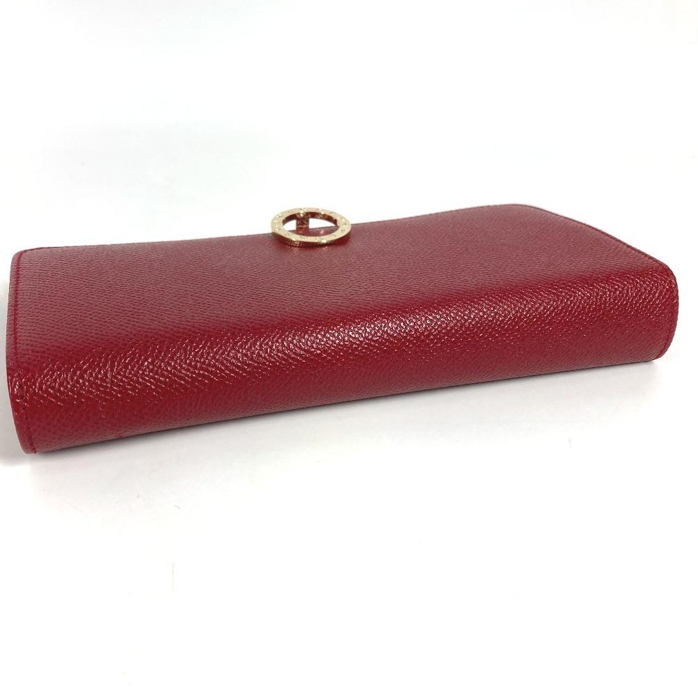 BVLGARI Bulgari Bulgari Logo Clip Bi-fold flap Long Wallet Leather Red