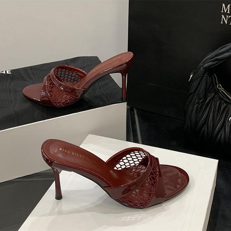 Bailamos Merk Dames Pantoffels Hoge Hak Sandalen Sexy Puntige Open Teen Feest Bruiloft Zomer Schoenen Vrouw Zacht Buiten Slippers 35 black