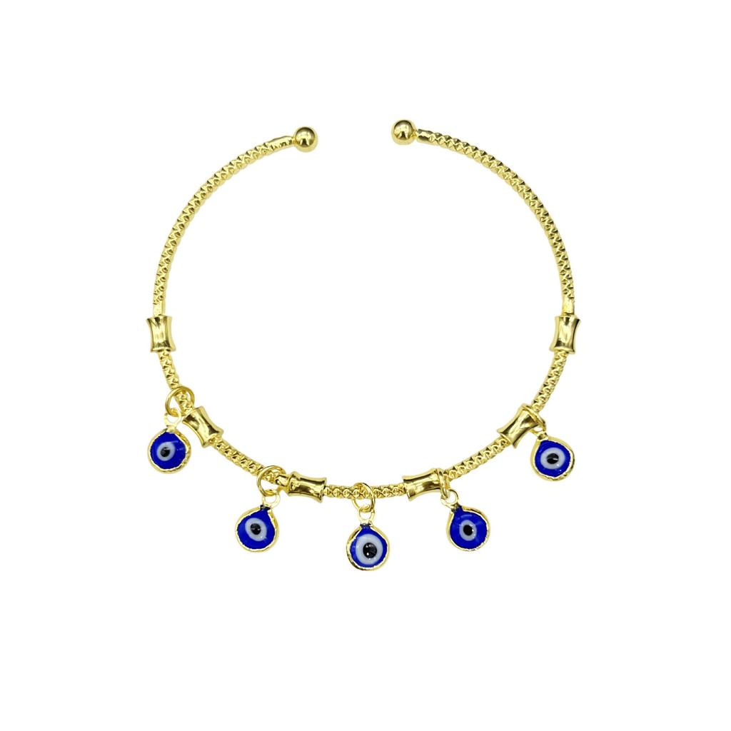 Zircon-Embellished Evil Eye Bracelet with Blue Accents
