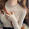 Women's Slim Fit Long Sleeve Knit Top - Fashionable Layering Sweater with Semi-High Neck