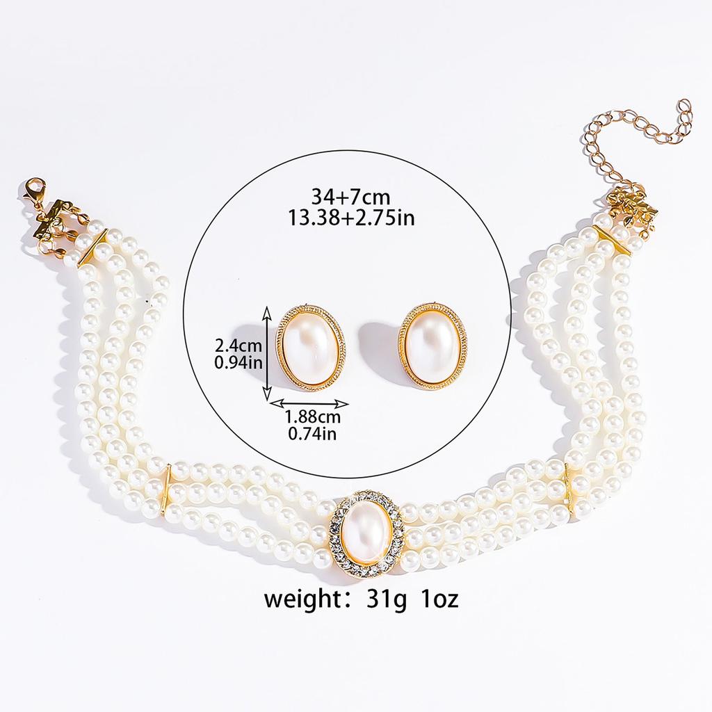 European and American retro elegant pearl necklace stud earrings set niche temperament collarbone chain fashion light luxury high sense