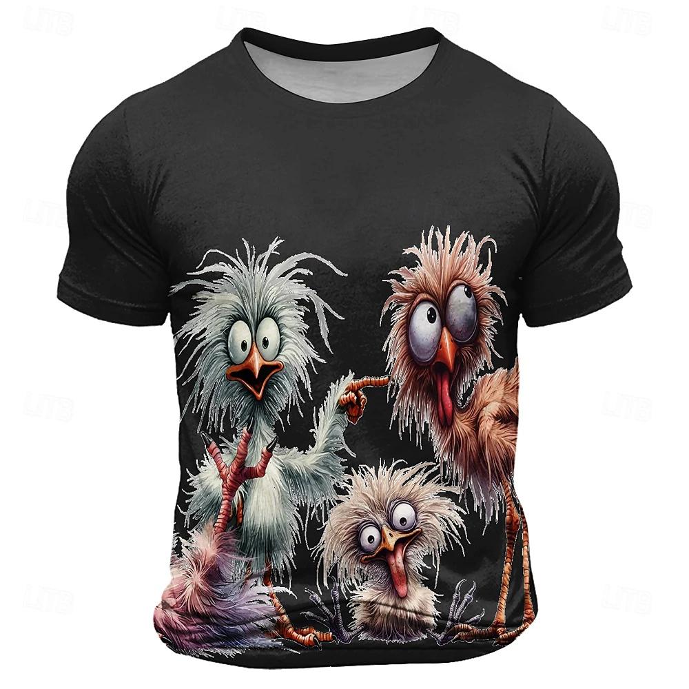 Funny Cartoon Animal Print T-Shirt New Men's Short Sleeve Street Style Crew Neck Top