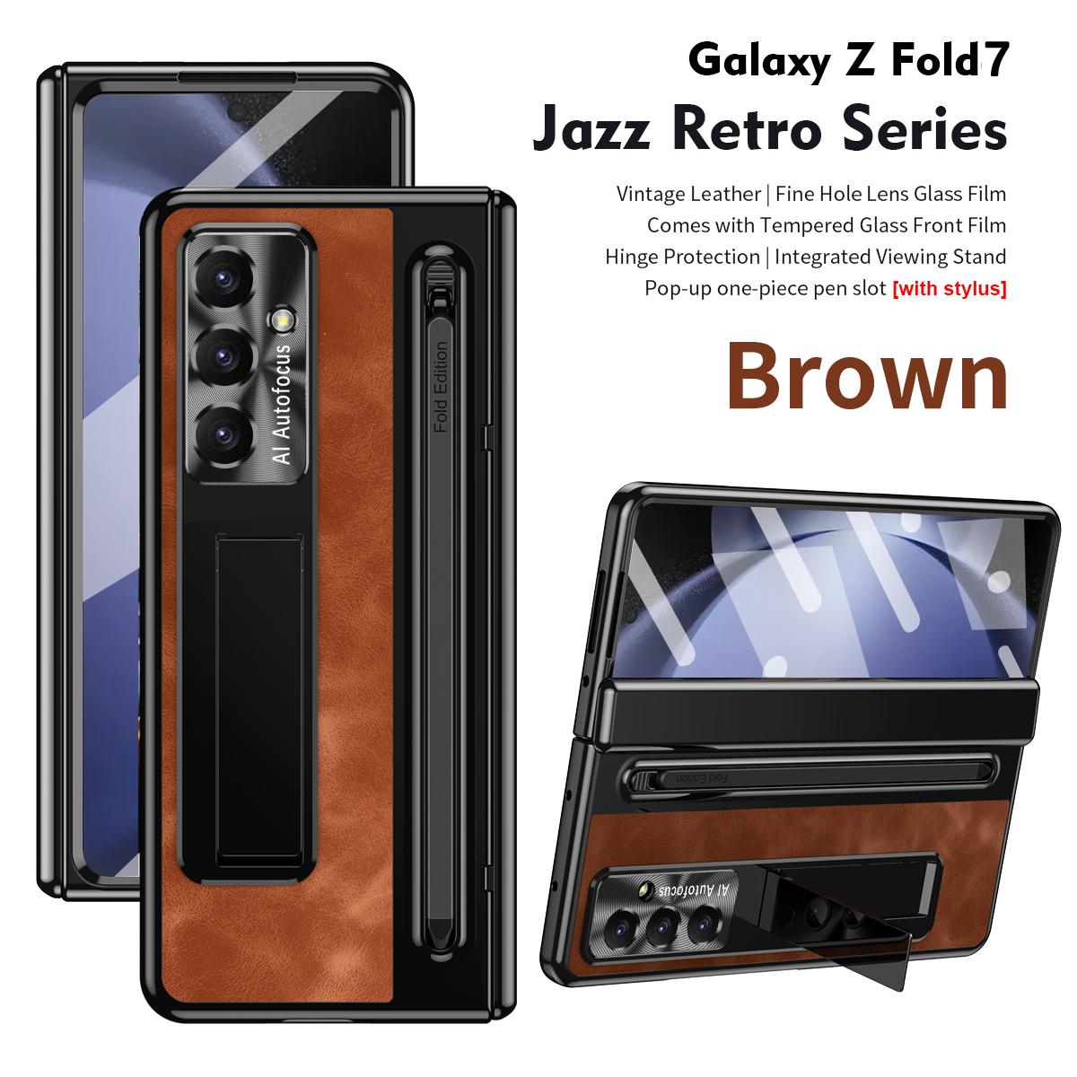 

Чехол-подставка с S Pen для Samsung Galaxy Z Fold 4 5 6 7, чехол на шарнир, защитная пленка для экрана, чехол со слотом для S Pen для Galaxy Z Fold 7 Galaxy Z Fold7 коричневый