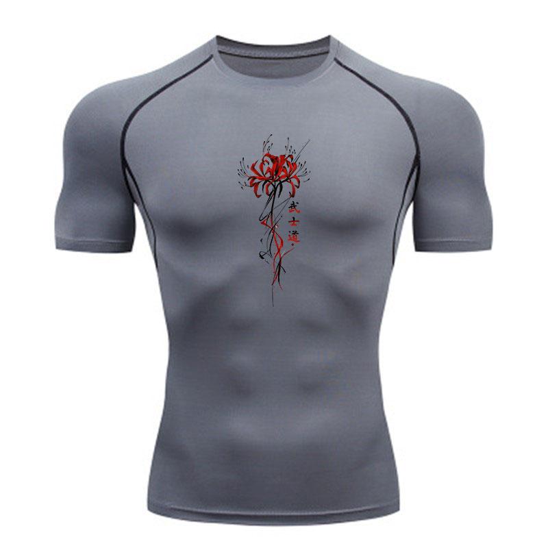 Men's Compression Workout Tshirt, Casual Red Spider Lily Bus