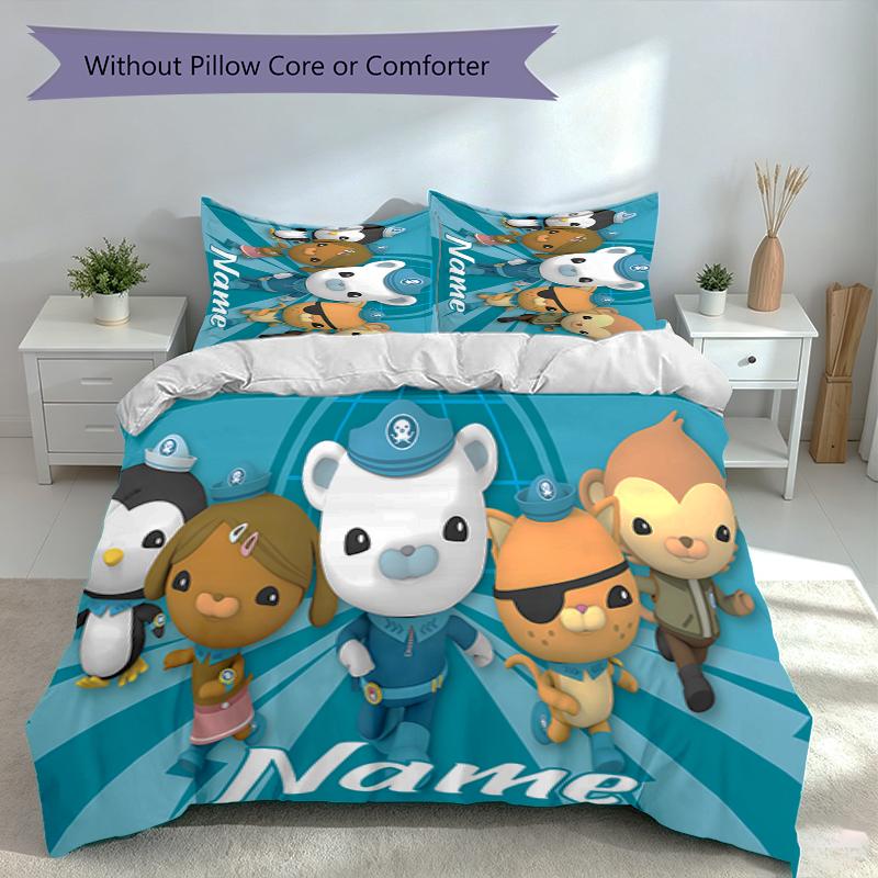 3pcs Custom Name Octonauts Bedding Set,Includes 1 Duvet Cover and 2 Pillowcases,All-season Bedroom Decor