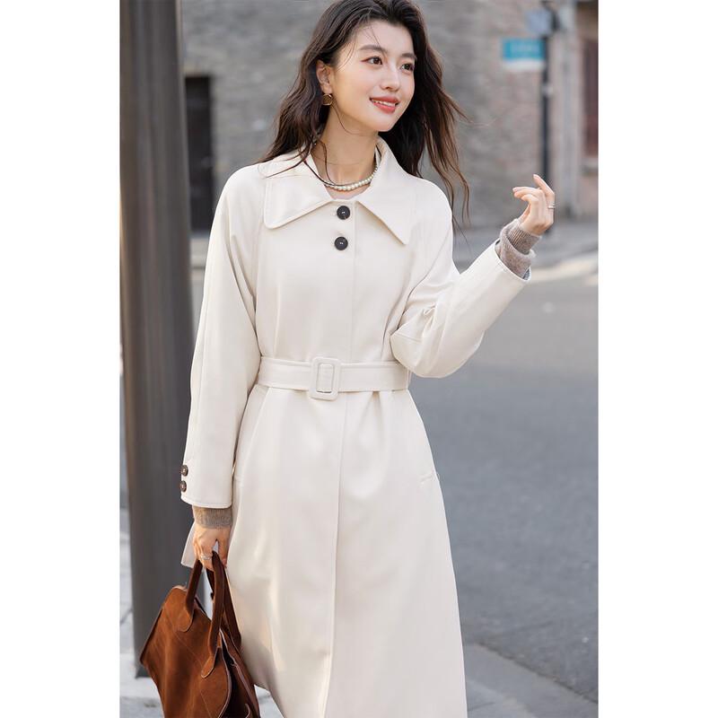 Mokana Women's Elegant Belted Long Trench Coat