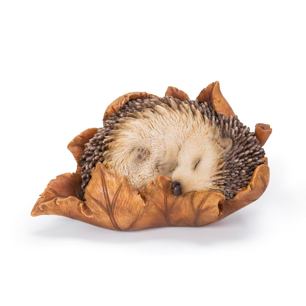 Woobia Igel in Blätter gewickelt (Groß) 14,5 x 9,2 x 8,6 cm Puppenfigur Schmuck Tier Gartendekoration Igel H19126