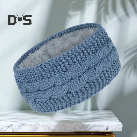 Winter Headband Women Fuzzy Fleece Lined Ear Warmer Cable Knit Thick Warm Crochet Headband Solid Color Knitting Hairband
