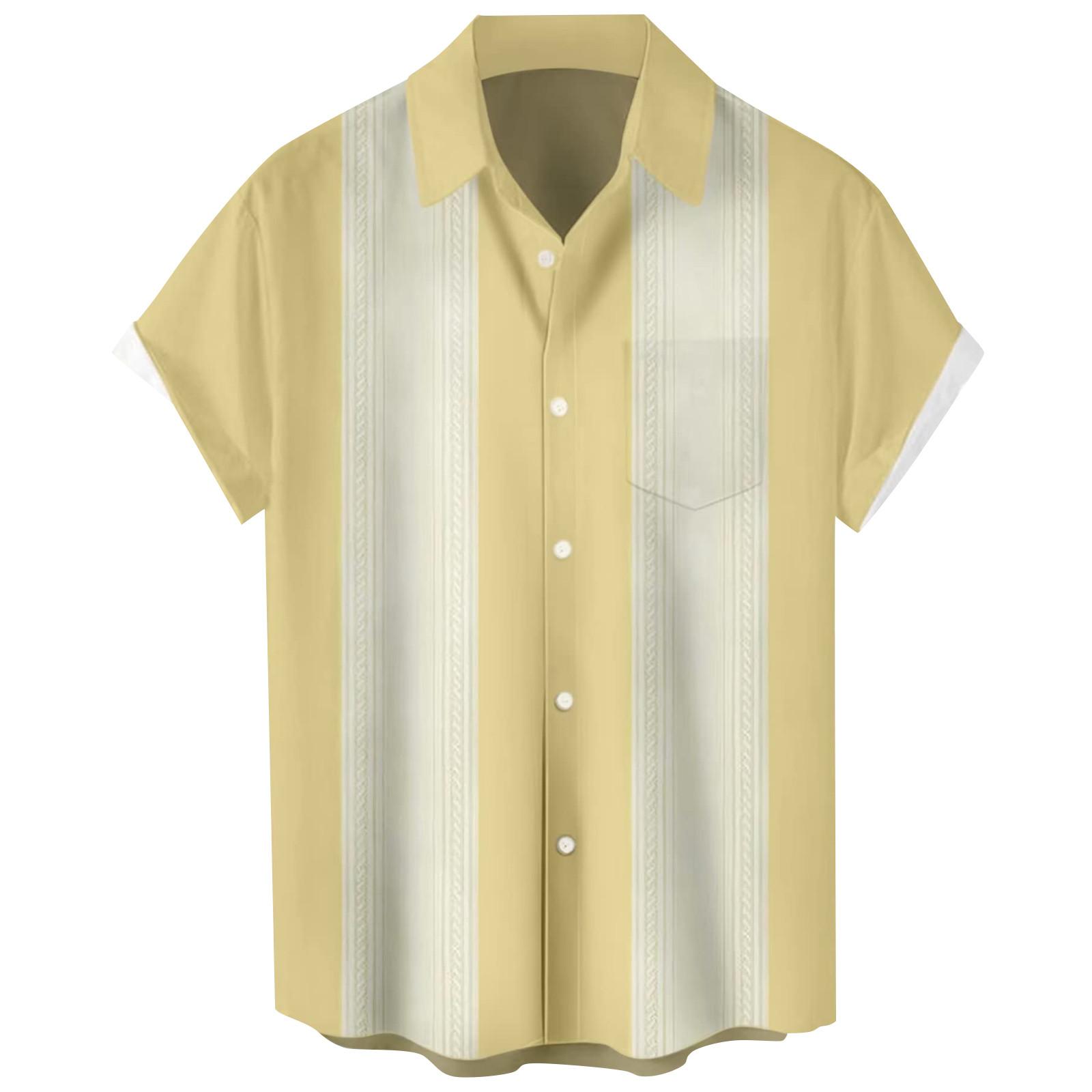 

Гавайская рубашка для мужчин, мужские винтажные рубашки для боулинга на пуговицах, летняя пляжная рубашка с коротким рукавом XXXXL жёлтый