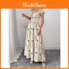 French Bubble Sleeve Printed Dress With Polyester Fabric For Summer Casual Wear