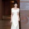 French High-end One-word Shoulder White Banquet Dress Registration Certificate Small White Dress Travel Photo Light Wedding Dress