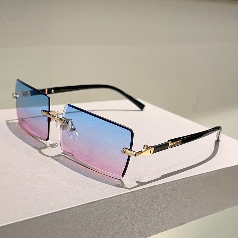 

y2k Rimless Luxury Brand Designer Square Sunglasses Women For Men Vintage Punk Colorful Diamond Cutting Sun Glasses UV400 As the photo