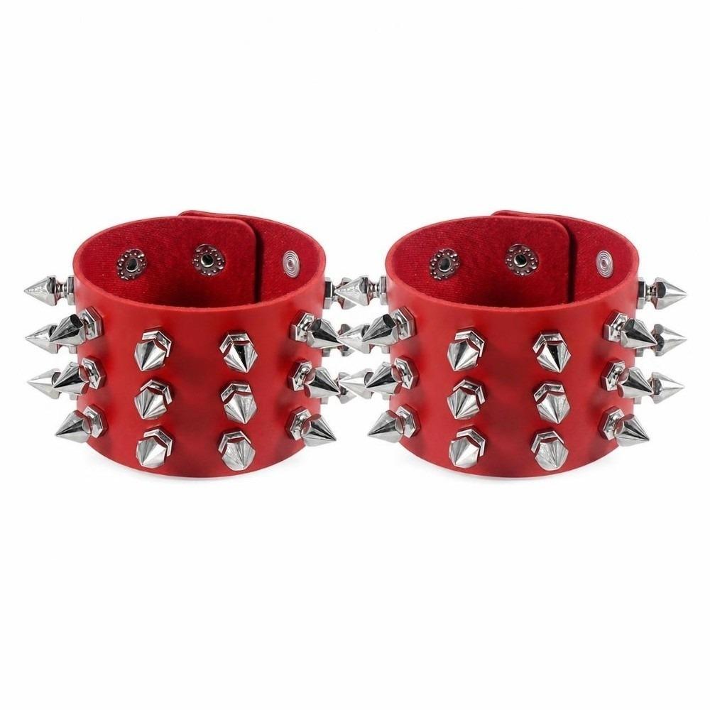 2pcs/set Adjustable Punk Goth Bracelet Wide PU Leather Bangle Leopard Wristband  Harajuku