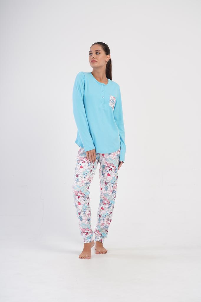 Women's Cotton Pajama Set with Long Pants Button-Up XL Vienetta Comfortable