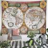 Vintage world map design antique global exploration Patterned tapestry for bedroom and living room home decor sofas