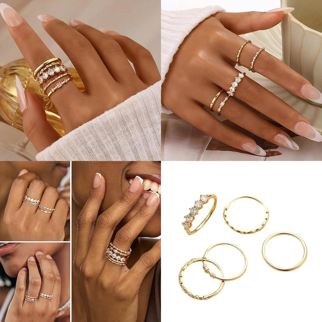 Elegant Round Cubic Zirconia Stackable Ring Set Daily Fashion Upgrade with Round Zirconia Rings Delicate Rings Jewelry