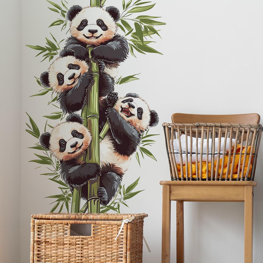 Cartoon Watercolor Bamboo Panda Bedroom Living Room Entrance Decoration Wall Sticker Self-adhesive Decals