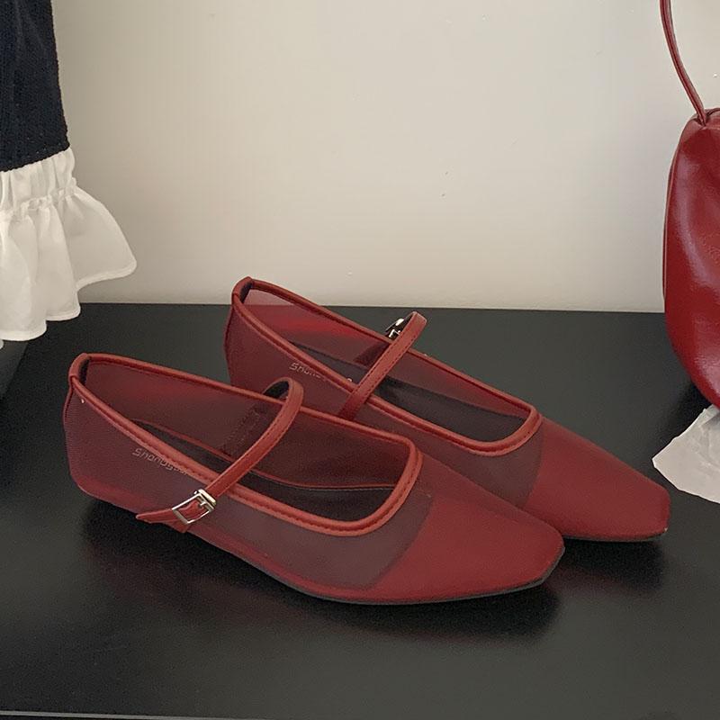 Fashion New 2025 Fashion Shallow Women Mary Janes Lolita Shoes Female Buckle Strap Footwear Mesh Breathable Ladies Ballet Flats Shoes