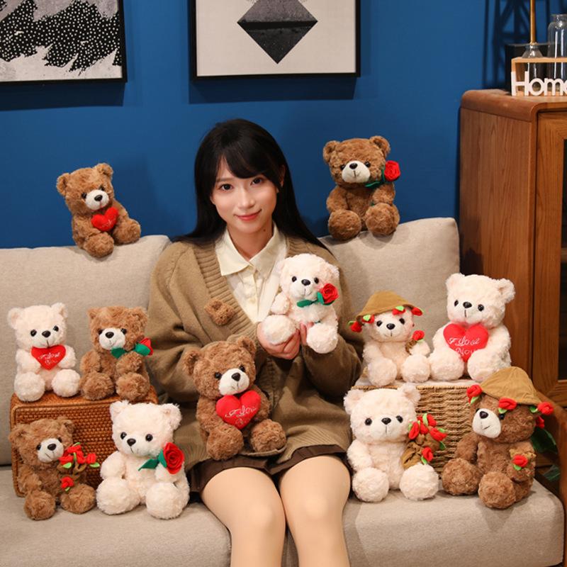 15/25cm Sitzender Cartoon-Bär Plüschtier Stofftier Valentinstag Rose Tier Sagt Liebe Hält Rotes Herz Freundin Geschenk