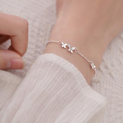 Sterling Silver S925 Silver Bracelet Set with Diamond Butterfly Bracelet Female Designer Fashion Bestie Temperament Flower Adjustable Bracelet