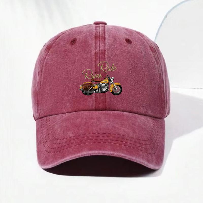Customize Vintage Washed Cotton Baseball Cap Men Motorcycle Pattern Sun Hat Adjustable Dad Cap Road Trip Outdoor Riding Hat