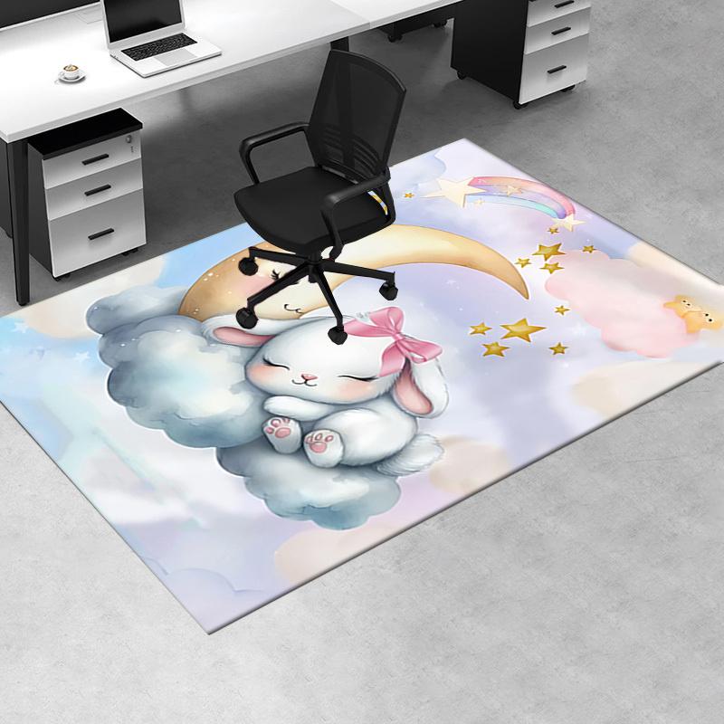 Charming Moon and Bunny Chair Mat Office Carpet, Oversized Rug for Home Decor, Sofa Mat, Desk Pad Gift, Suitable for Bedroom, Living Room, Any Room