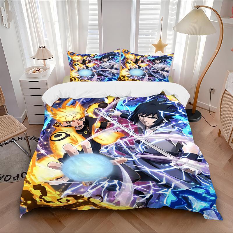 3pcs Battle of Legends Naruto vs Sasuke Bedding Set - 1 Soft Quilt Cover + 2 Pillowcases, Machine Washable - Suitable for All Seasons, Perfe